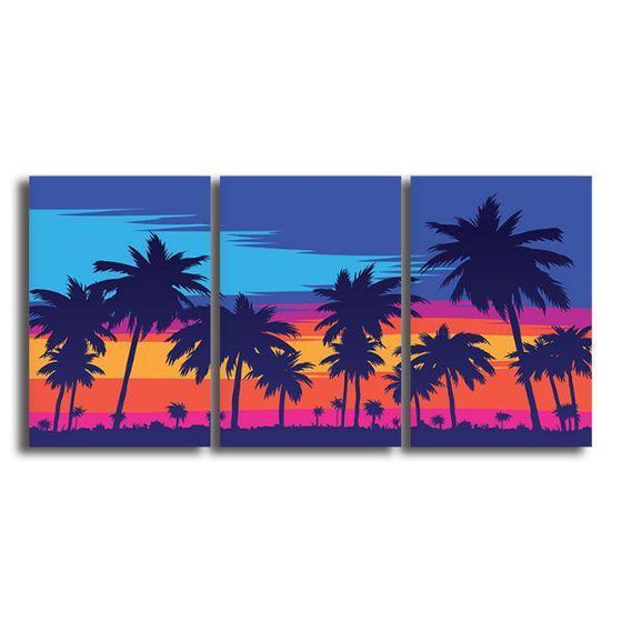 Palm Trees Silhouette 3 Panels Canvas Wall Art