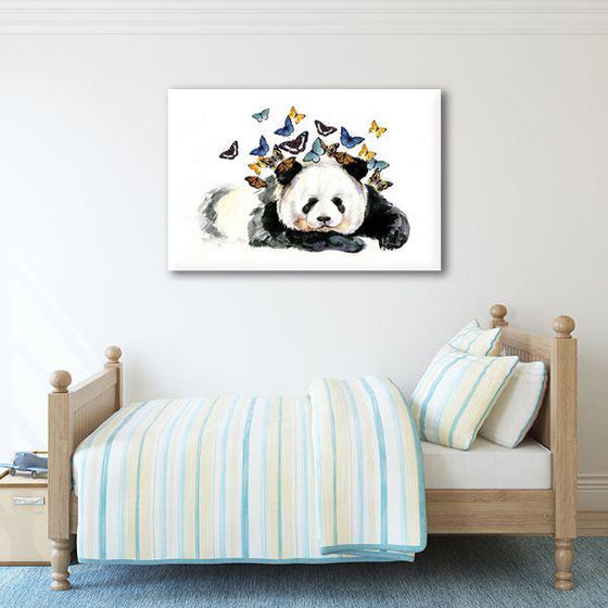 Panda With Butterflies Canvas Wall Art Bedroom