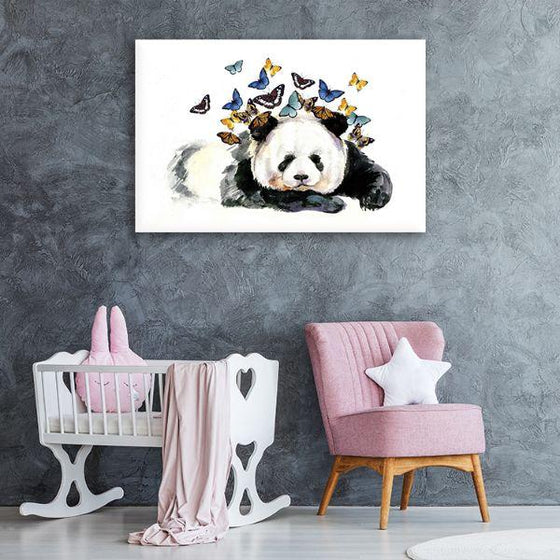 Panda With Butterflies Canvas Wall Art Nursery