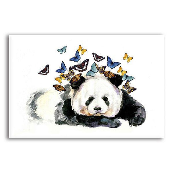 Panda With Butterflies Canvas Wall Art