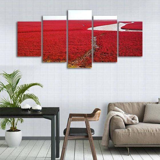 Panjin Red Beach 5 Panels Canvas Wall Art Prints