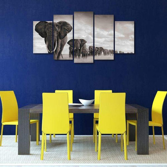 Parade Of Elephants Canvas Wall Art Dining Room