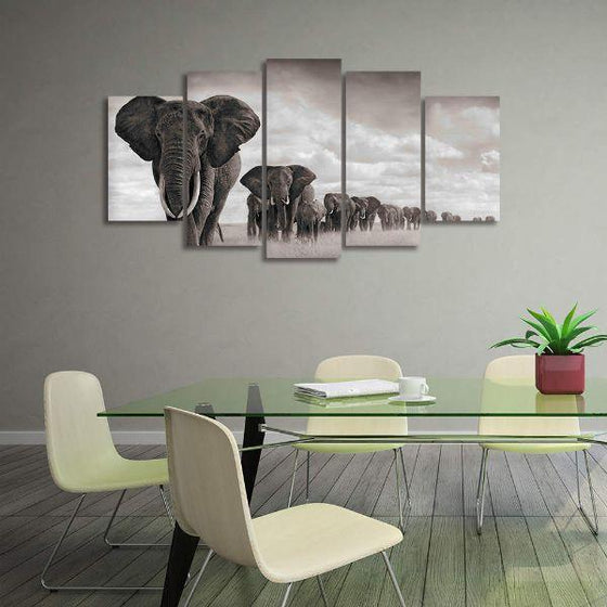 Parade Of Elephants Canvas Wall Art Office
