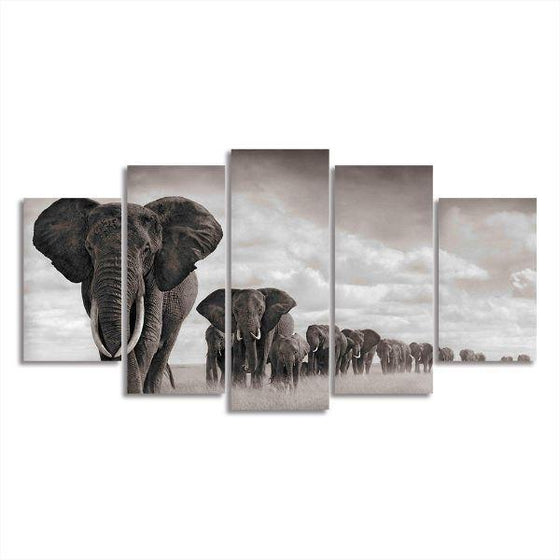 Parade Of Elephants Canvas Wall Art