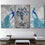 Peacock Couple Facing Flowers Canvas Wall Art Living Room