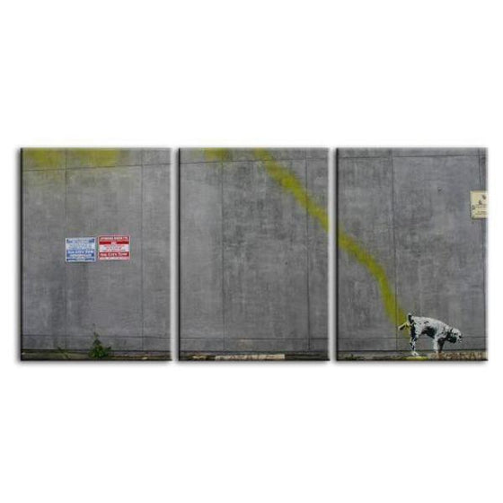 Peeing Dog By Banksy 3 Panels Canvas Wall Art