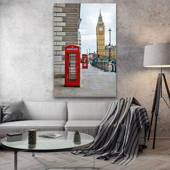Phone Booths In Big Ben Canvas Wall Art Living Room