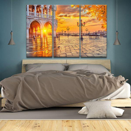 Piazza San Marco Sunrise 3 Panels Canvas Wall Art Bedroom