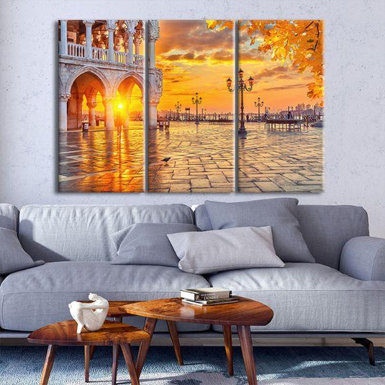 Piazza San Marco Sunrise 3 Panels Canvas Wall Art Living Room