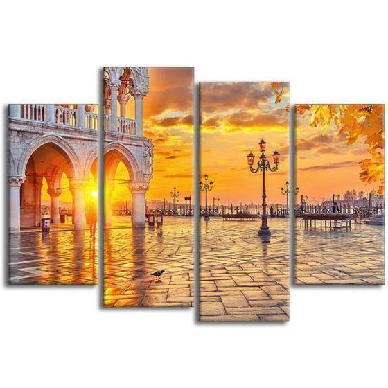 Piazza San Marco Sunrise 4 Panels Canvas Wall Art
