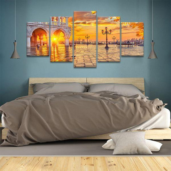 Piazza San Marco Sunrise 5 Panels Canvas Wall Art Bedroom