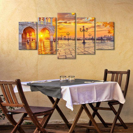 Piazza San Marco Sunrise 5 Panels Canvas Wall Art Dining Room