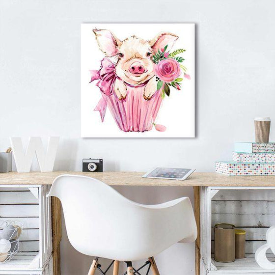 Pig In A Pot Canvas Wall Art Office