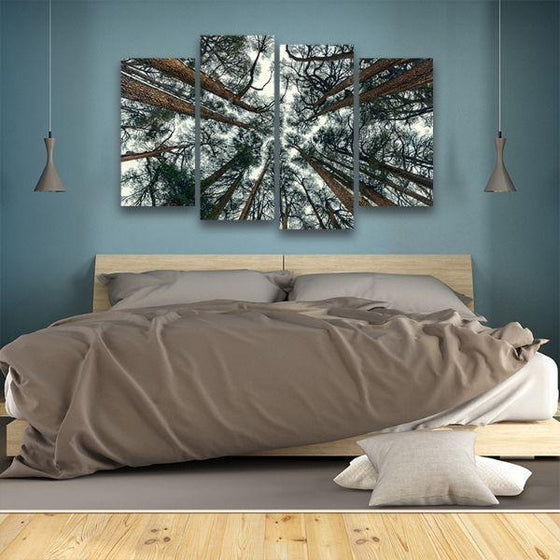 Pine Trees Bottom View 4 Panels Canvas Wall Art Decor