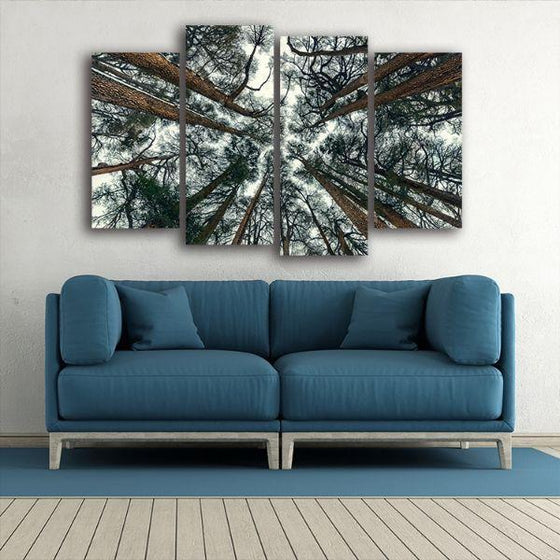 Pine Trees Bottom View 4 Panels Canvas Wall Art Living Room