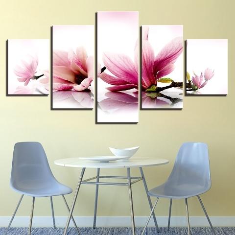 Pink Beautiful Flowers Canvas Art Dining Room