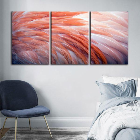 Pink Flamingo Feathers 3 Panels Canvas Wall Art Bedroom