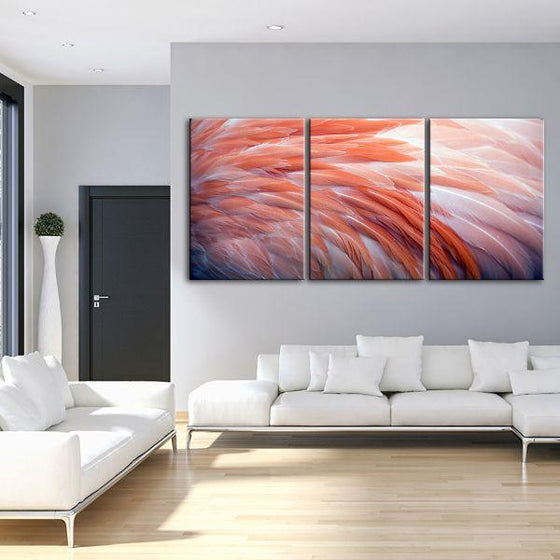 Pink Flamingo Feathers 3 Panels Canvas Wall Art Living Room