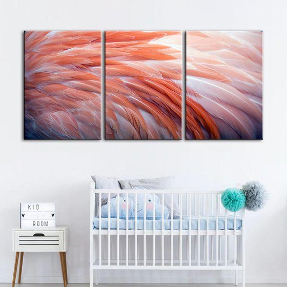 Pink Flamingo Feathers 3 Panels Canvas Wall Art Nursery