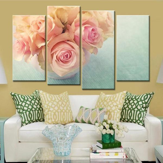 Pink Roses Centerpiece Canvas Wall Art Living Room