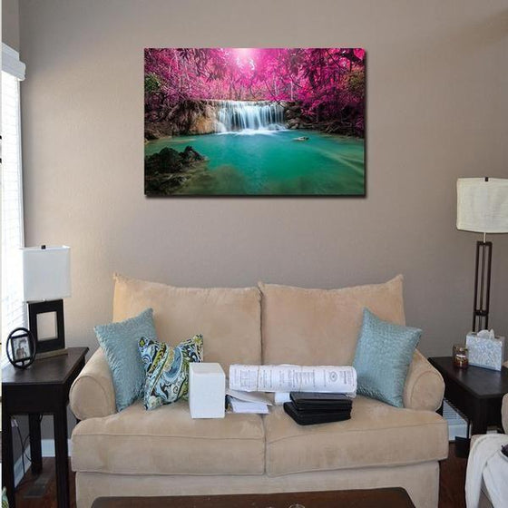 Pink Leaves And Waterfalls Wall Art Canvas