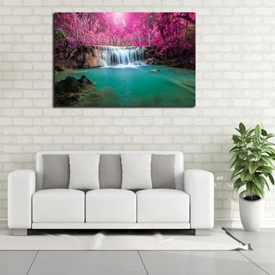 Pink Leaves And Waterfalls Wall Art Living Room