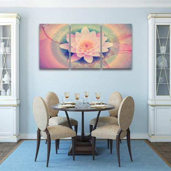 Pink Lotus Flower 3 Panels Canvas Wall Art Dining Room