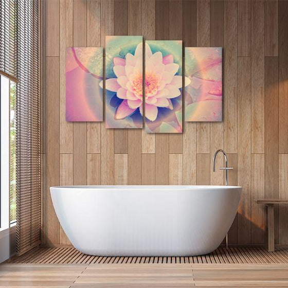 Pink Lotus Flower 4 Panels Canvas Wall Art Bathroom
