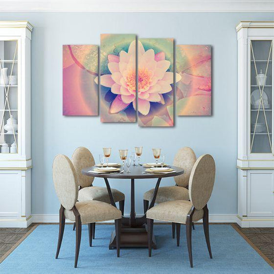 Pink Lotus Flower 4 Panels Canvas Wall Art Dining Room