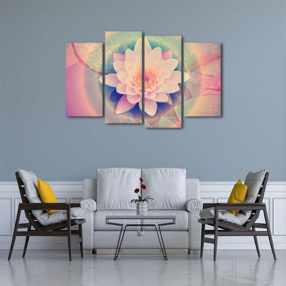 Pink Lotus Flower 4 Panels Canvas Wall Art Living Room