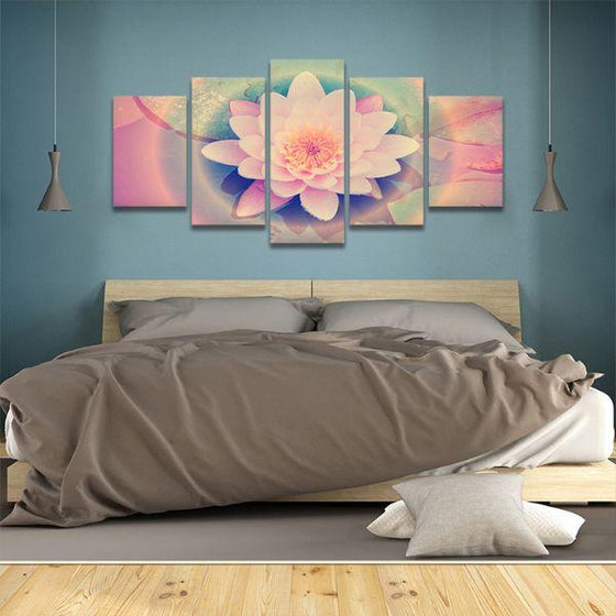 Pink Lotus Flower 5 Panels Canvas Wall Art Bedroom