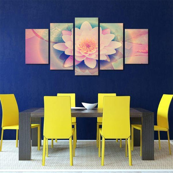 Pink Lotus Flower 5 Panels Canvas Wall Art Dining Room