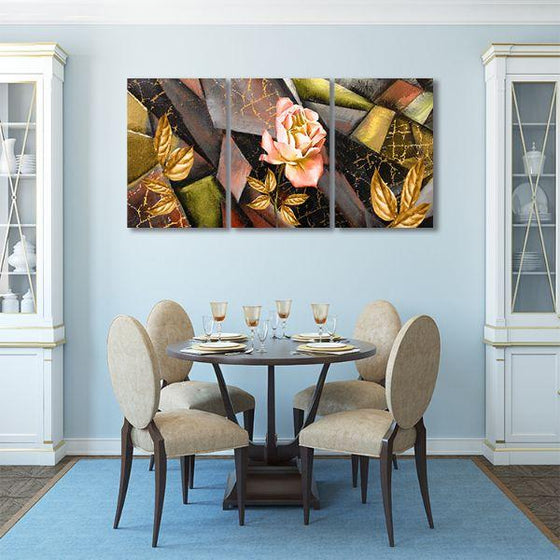 Rose Flower 3 Panels Contemporary Canvas Wall Art Dining Room