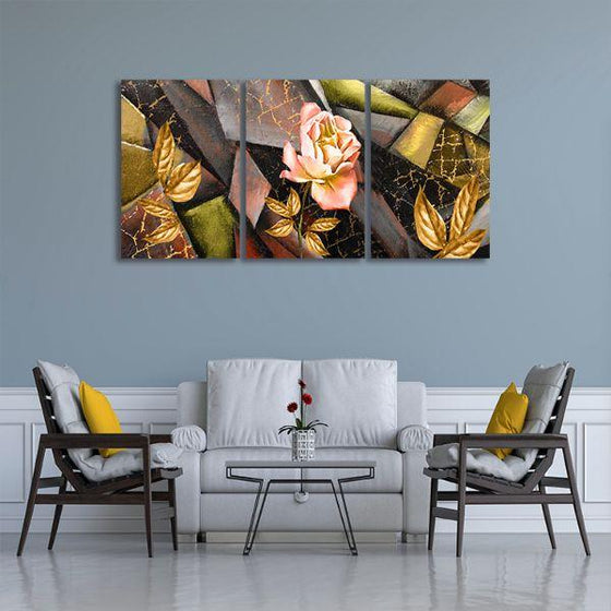 Rose Flower 3 Panels Contemporary Canvas Wall Art Living Room