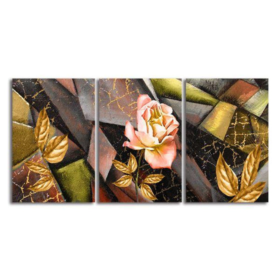 Pink Rose 3 Panels Contemporary Canvas Wall Art