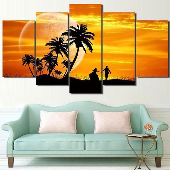 Couple & Orange Sky Sunset Canvas Wall Art Home Decor