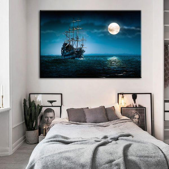 Pirate Ship & Full Moon Canvas Wall Art Bedroom