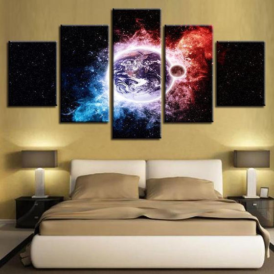 Planet Earth With Moon Wall Art Bedroom