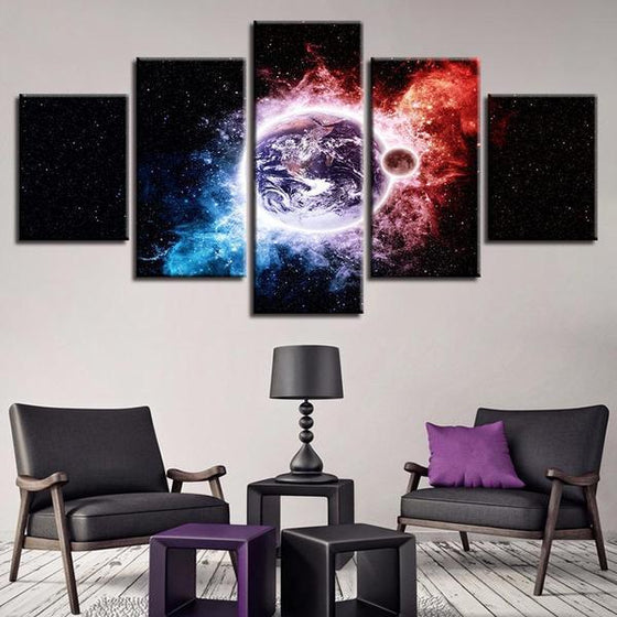 Planet Earth With Moon Wall Art Canvas