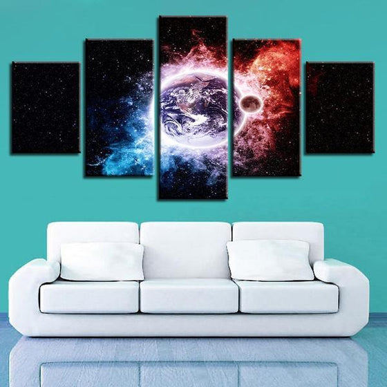 Planet Earth With Moon Wall Art