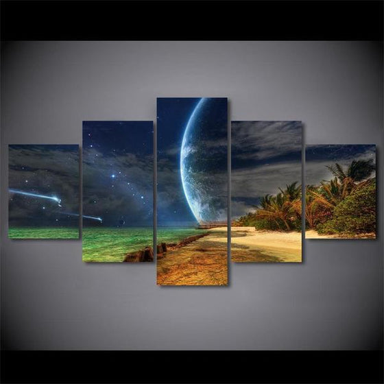 Planet View From Beach Wall Art Canvas