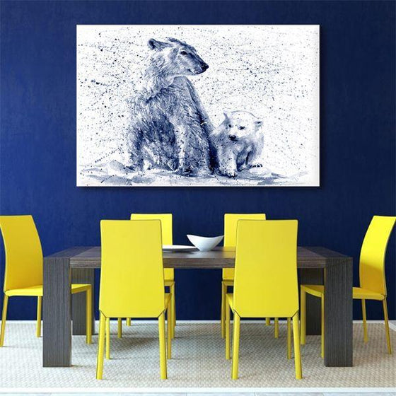 Polar Bear Mother & Cub Canvas Wall Art Dining Room
