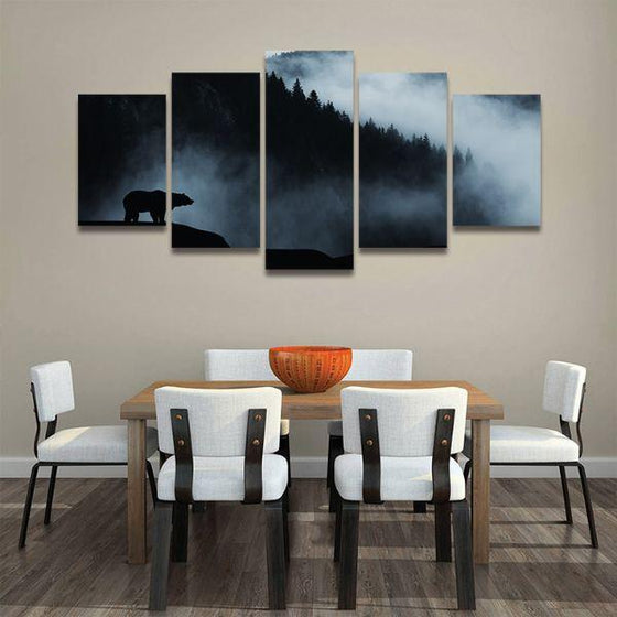 Wild Bear Silhouette 5 Panels Canvas Wall Art Dining Room