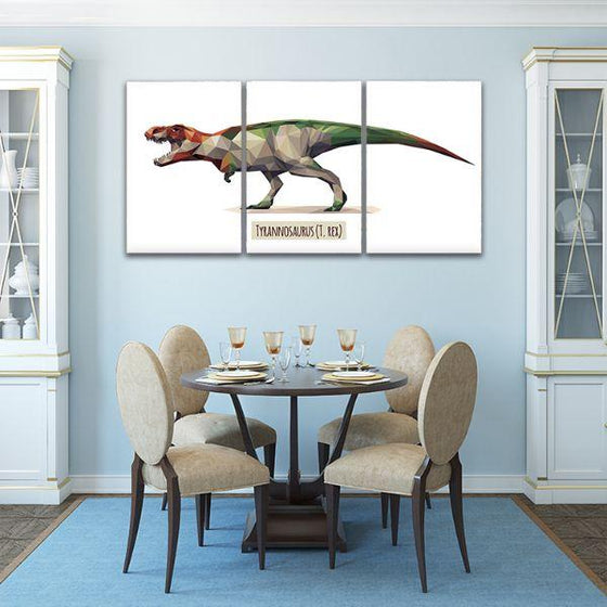 Polygonal Tyrannosaurus 3 Panels Canvas Wall Art Dining Room