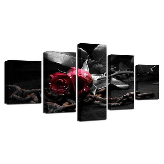 Red Rose With Chain Canvas Art Prints
