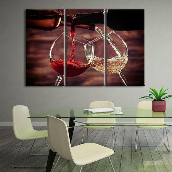 Pouring Red & White Wine 3 Panels Canvas Wall Art Office