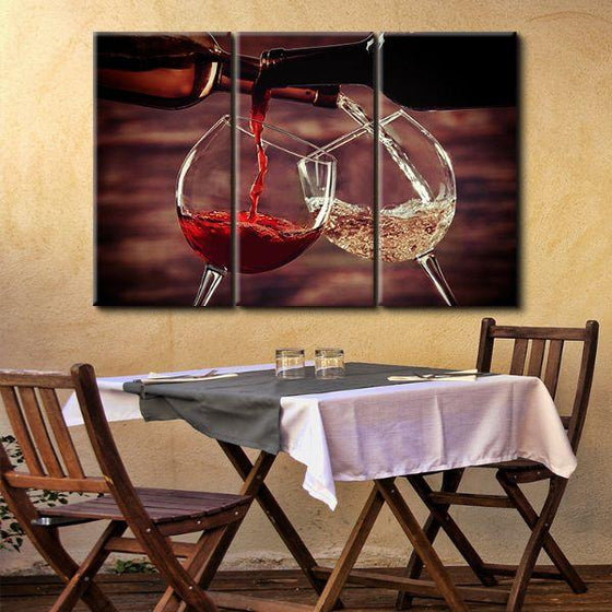 Pouring Red & White Wine 3 Panels Canvas Wall Art Print