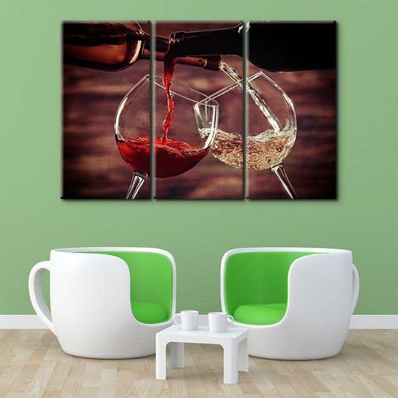 Pouring Red & White Wine 3 Panels Canvas Wall Art Set