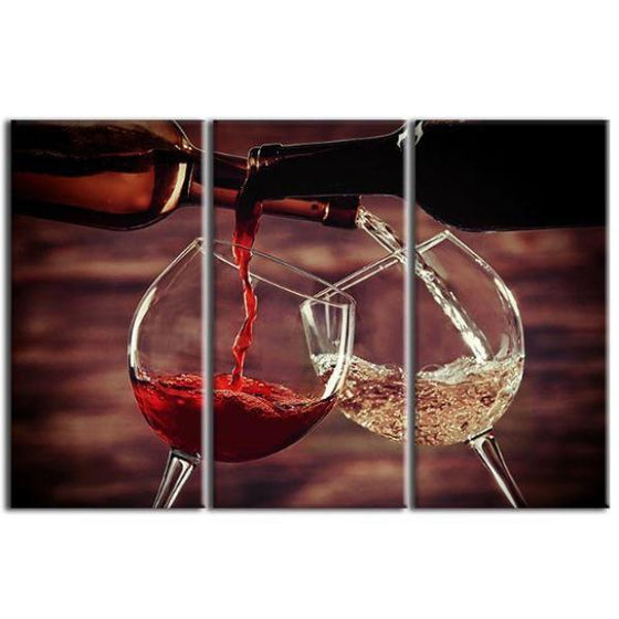 Pouring Red & White Wine 3 Panels Canvas Wall Art