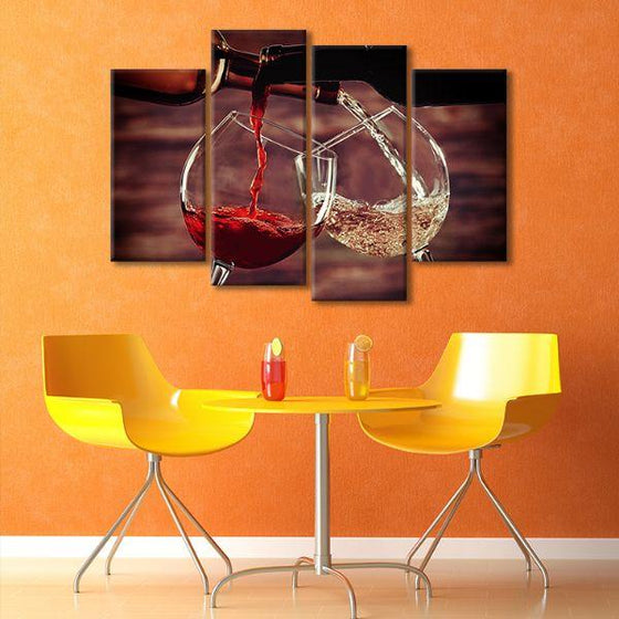 Pouring Red & White Wine 4 Panels Canvas Wall Art Dining Room